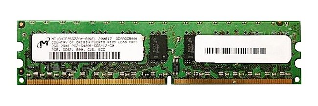 Arbeitspeicher 1x 2GB Micron ECC UNBUFFERED DDR2  800MHz PC2-6400 UDIMM | MT18HTF25672AY-800E1