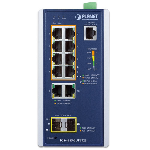 Schalter Planet IGS-4215-8UP2T2S 10x 1Gb 2x SFP 360 W PoE++